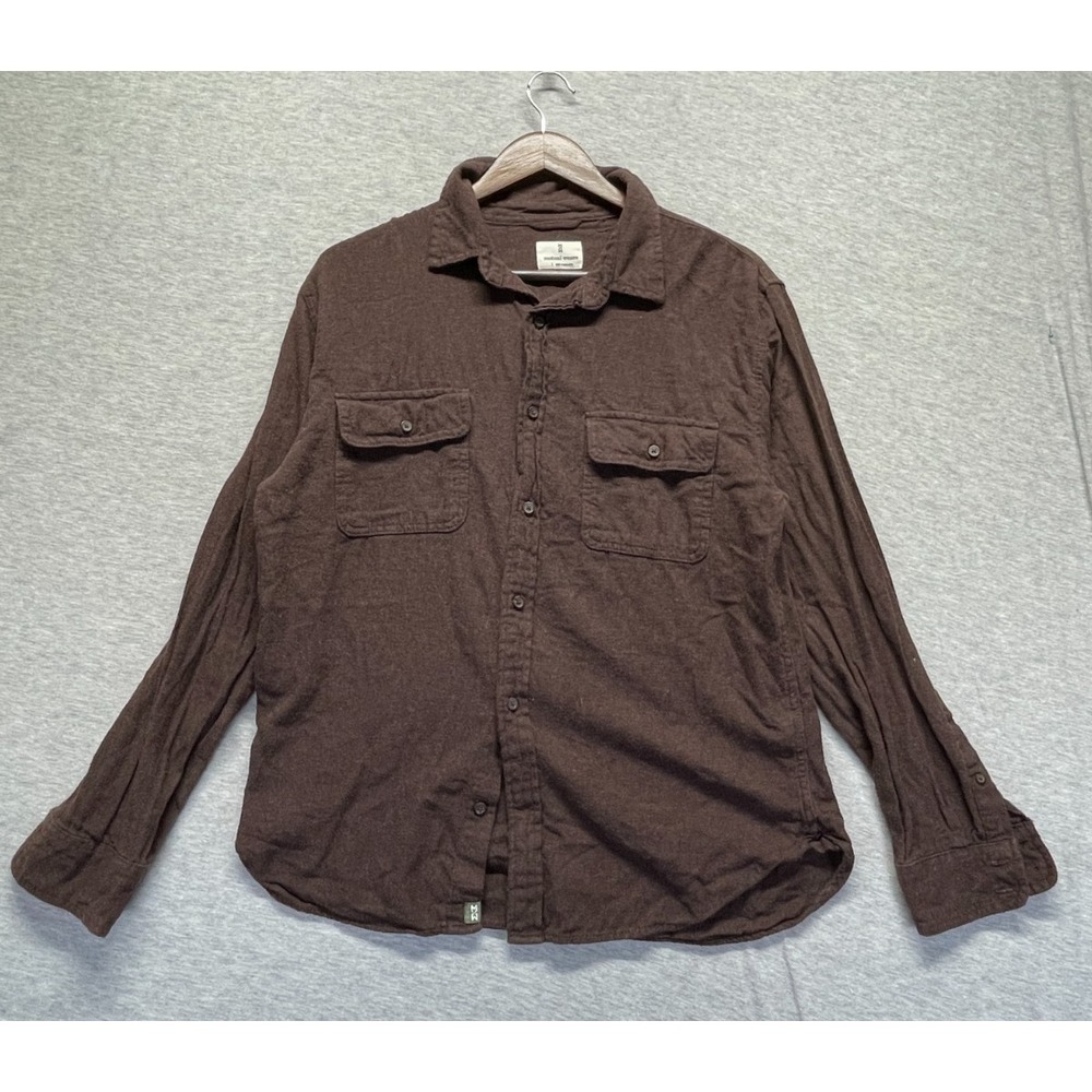 Mutual Weave Shirt Men Large Brown Stretch Casual Everyday Long Sleeve Button Up